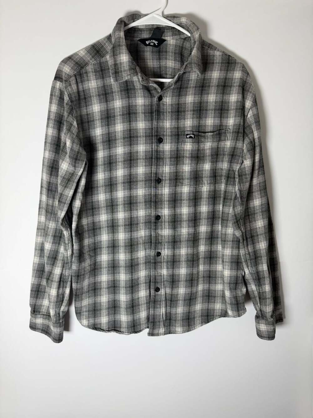 Billabong Plaid Button Down Shirt Size S Gray Black Casual Long Sleeve